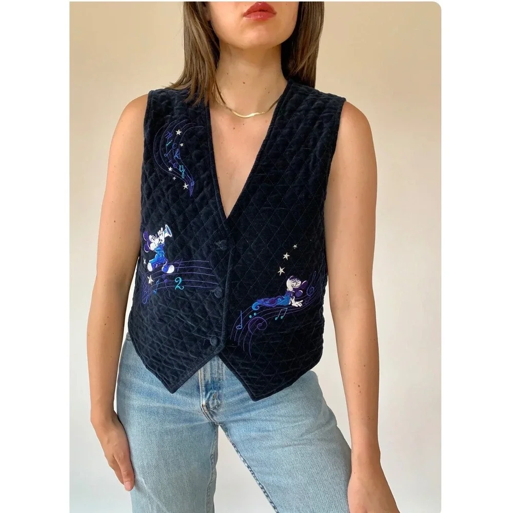 Disney Store Mickey Mouse Blues Club Vest XL Navy Blue Excellent Quilted Velvet